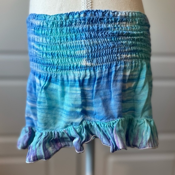 Buddha Sayulita Ruffle Tie Dye Shorts Smocked Waist Blue Turquoise Boho Beach OS - Picture 2 of 8